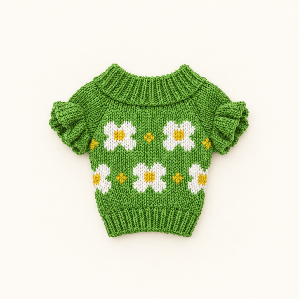 Teddy Sweater – Green Flower – for 30cm Plush