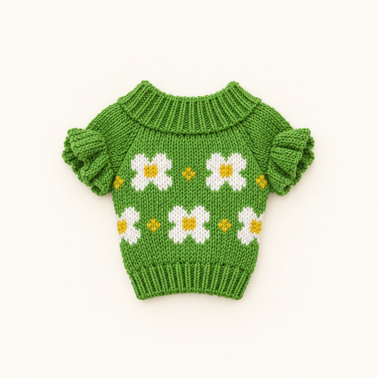 Teddy Sweater – Green Flower – for 30cm Plush