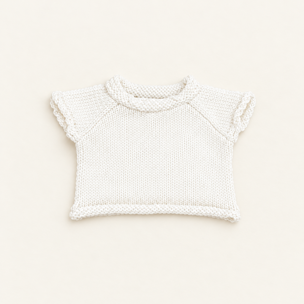 Teddy Rolled-Hem Knit – White – for 30cm Plush