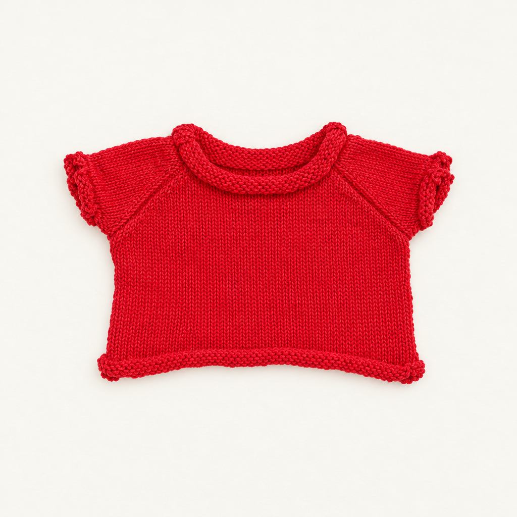 Teddy Rolled-Hem Knit – Red – for 30cm Plush