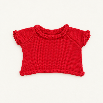 Teddy Rolled-Hem Knit – Red – for 30cm Plush