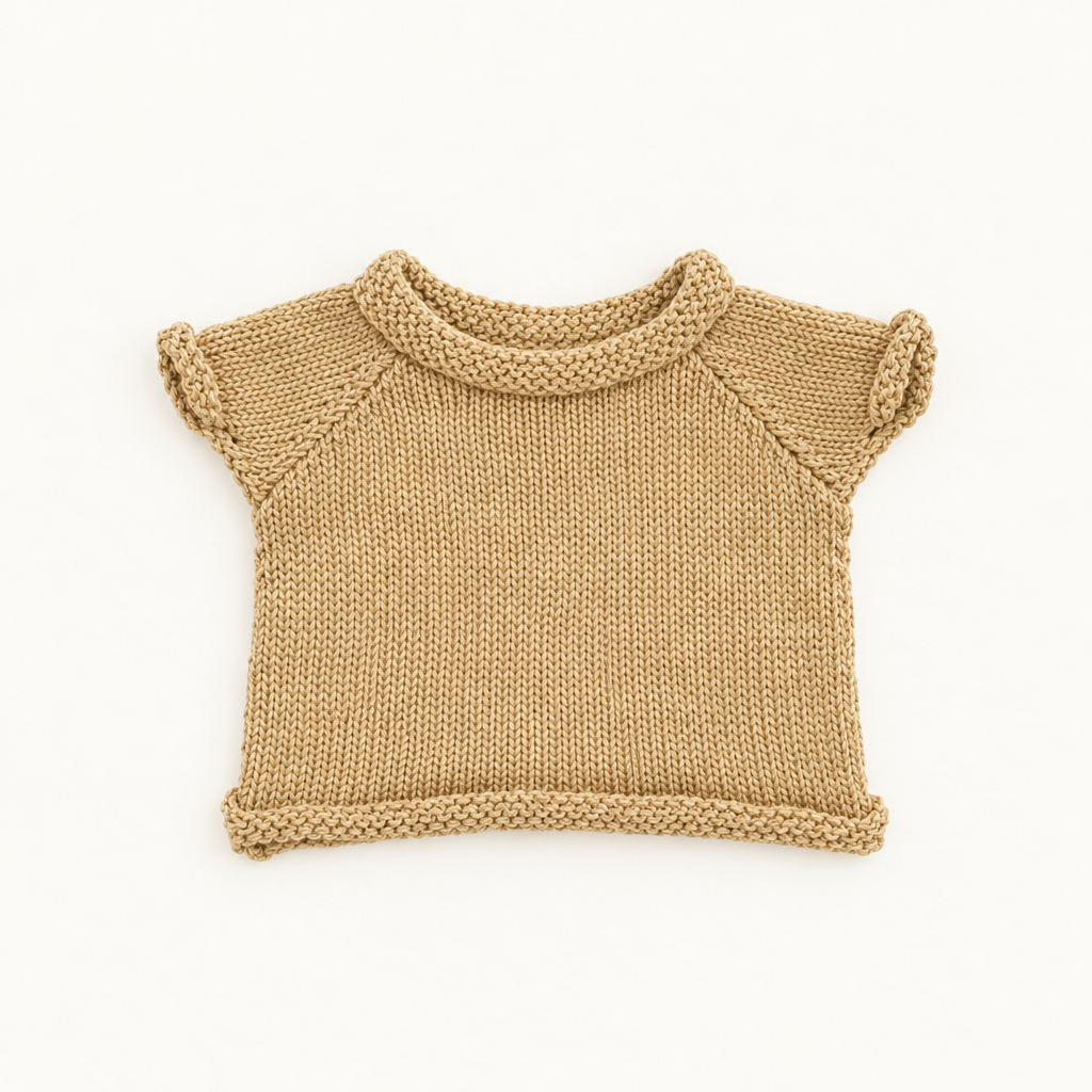 Teddy Rolled-Hem Knit – Beige – for 30cm Plush