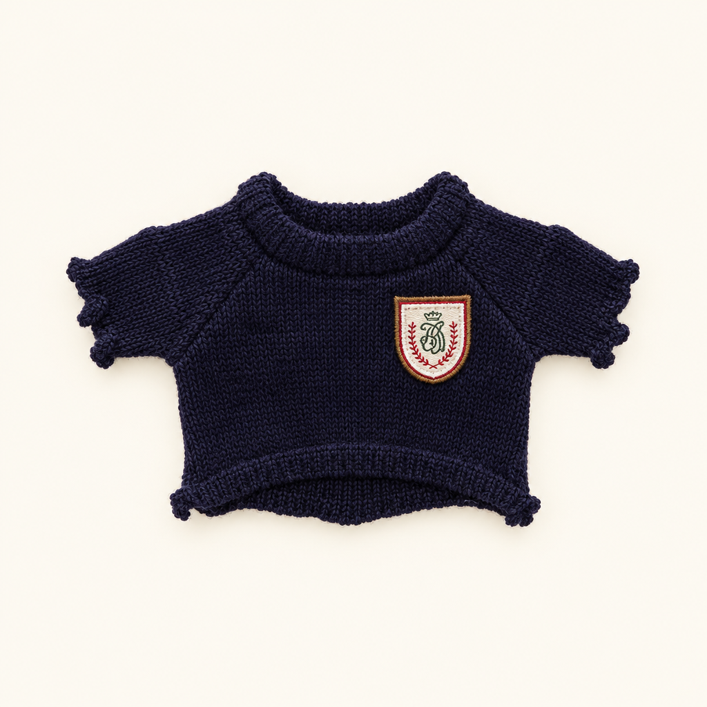 Teddy Sweater & Hoodie – Navy Crest – for 30cm Plush