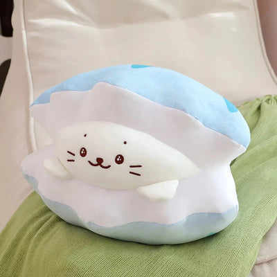 Adorable Blue Oyster White Seal Plush Toy