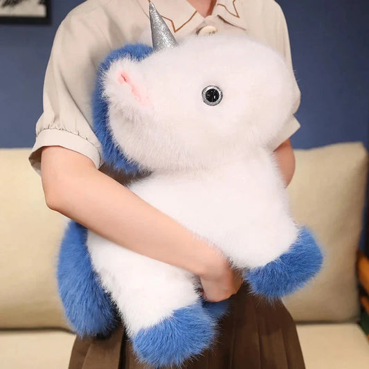 Adorable Fluffy Chibi Unicorn Plushie in White, Blue, and Purple