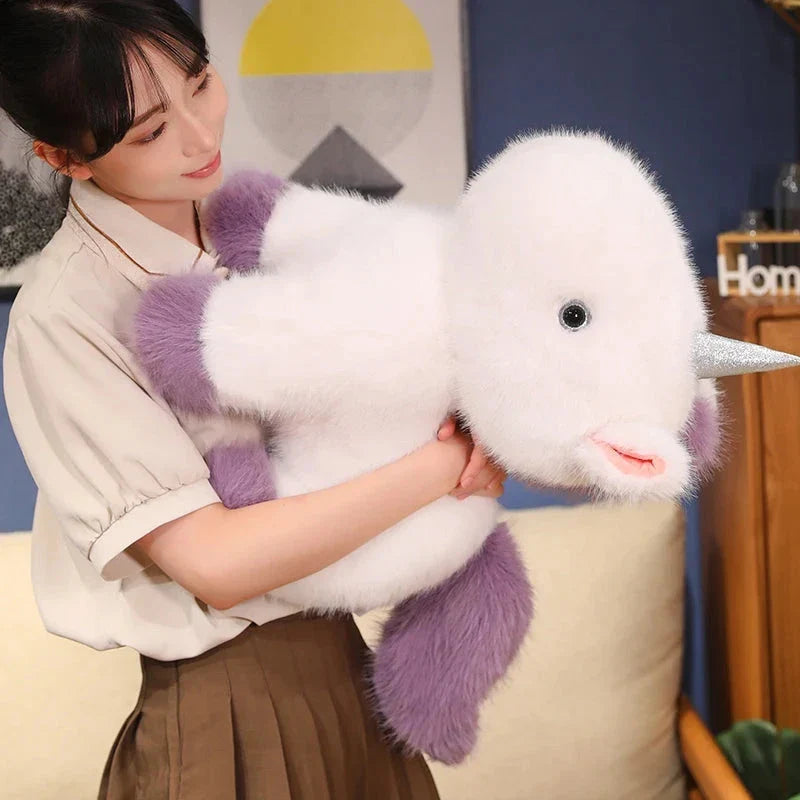 Adorable Fluffy Chibi Unicorn Plushie in White, Blue, and Purple