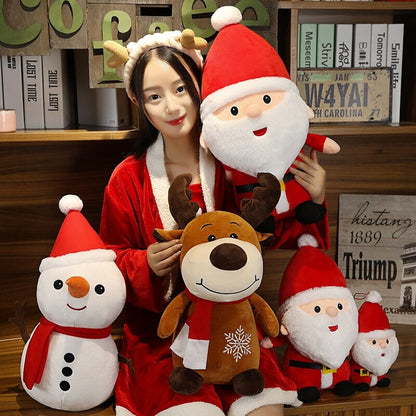 Adorable Holiday Plushies: Santa, Reindeer, and Snowman Characters