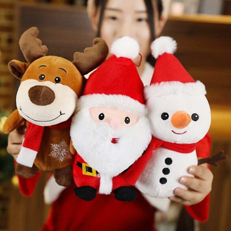 Adorable Holiday Plushies: Santa, Reindeer, and Snowman Characters