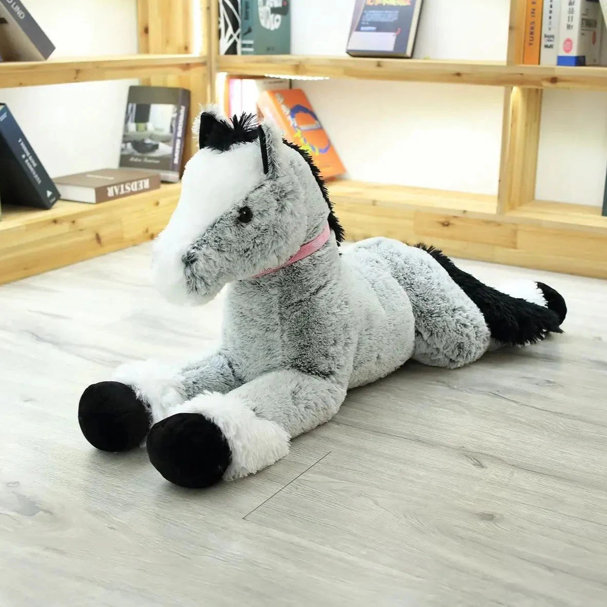 Luxuriously Soft and Adorable Giant Brown and Gray Horse Plush Toy