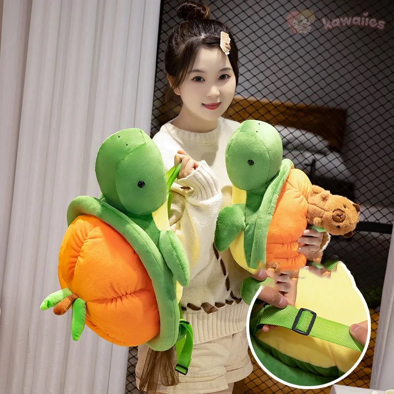 Vibrant Green and Orange Turtle Plush Backpack for Fun Adventures
