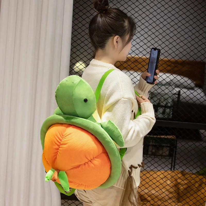 Vibrant Green and Orange Turtle Plush Backpack for Fun Adventures
