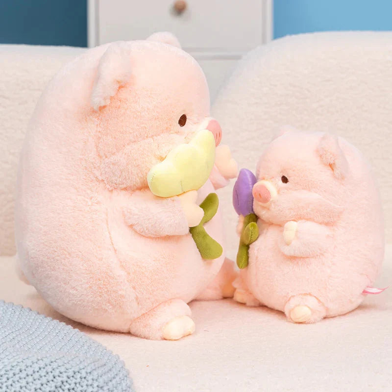 Adorable Chunky Pig Plushie with a Flower – Perfect for Cuddles!