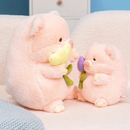 Adorable Chunky Pig Plushie with a Flower – Perfect for Cuddles!