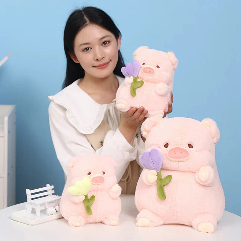 Adorable Chunky Pig Plushie with a Flower – Perfect for Cuddles!