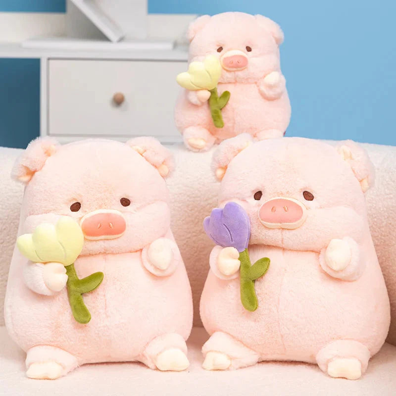 Adorable Chunky Pig Plushie with a Flower – Perfect for Cuddles!