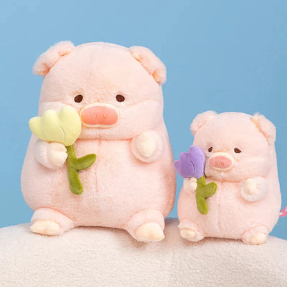 Adorable Chunky Pig Plushie with a Flower – Perfect for Cuddles!