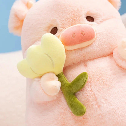 Adorable Chunky Pig Plushie with a Flower – Perfect for Cuddles!