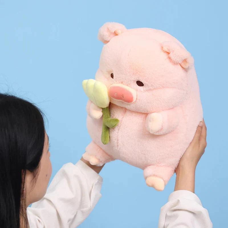 Adorable Chunky Pig Plushie with a Flower – Perfect for Cuddles!