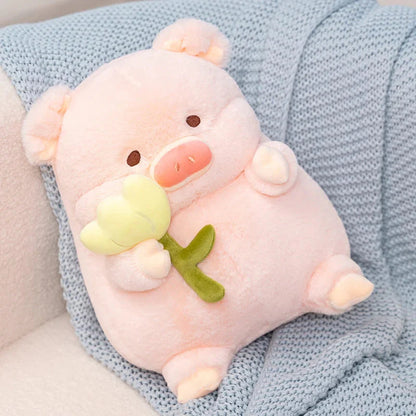 Adorable Chunky Pig Plushie with a Flower – Perfect for Cuddles!