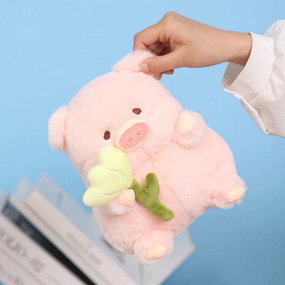 Adorable Chunky Pig Plushie with a Flower – Perfect for Cuddles!