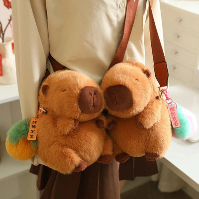 Adorable Fluffy Capybara Plushies with Stylish Strap