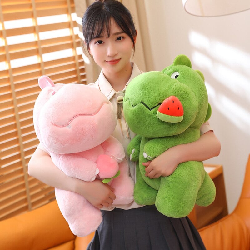 Adorable Pink and Green Fluffy Dinosaur Plush Toys