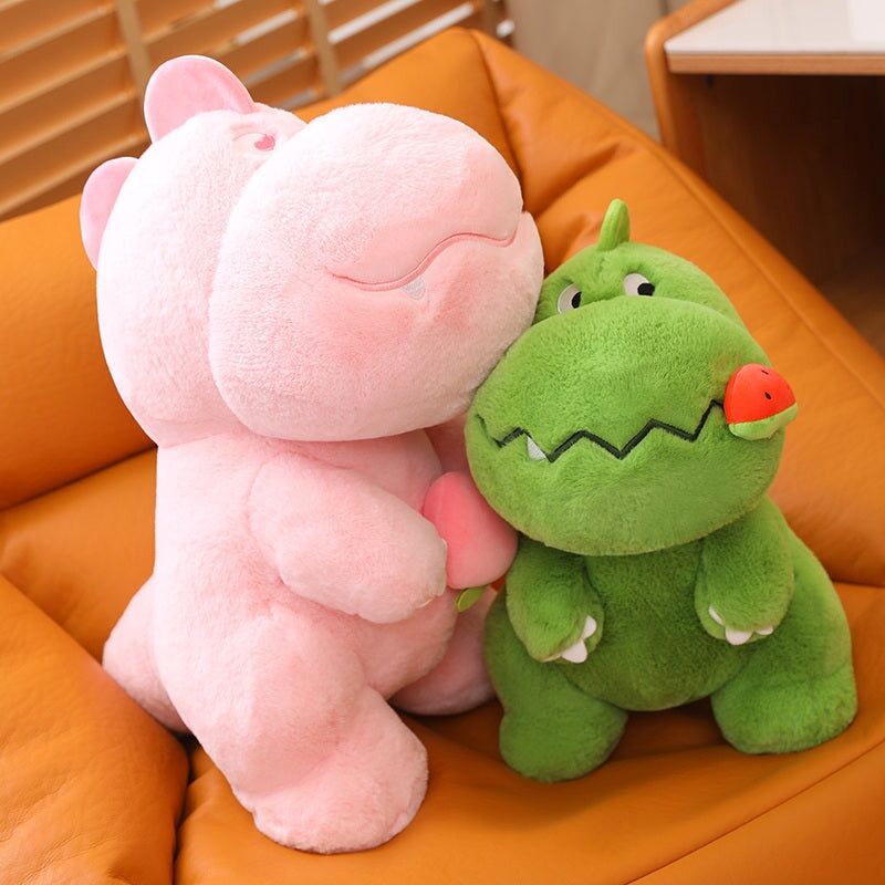 Adorable Pink and Green Fluffy Dinosaur Plush Toys