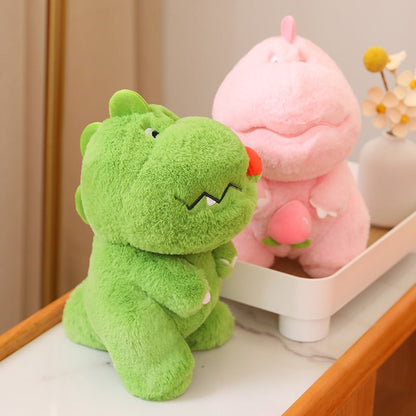 Adorable Pink and Green Fluffy Dinosaur Plush Toys
