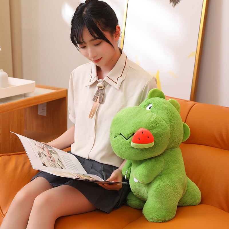 Adorable Pink and Green Fluffy Dinosaur Plush Toys