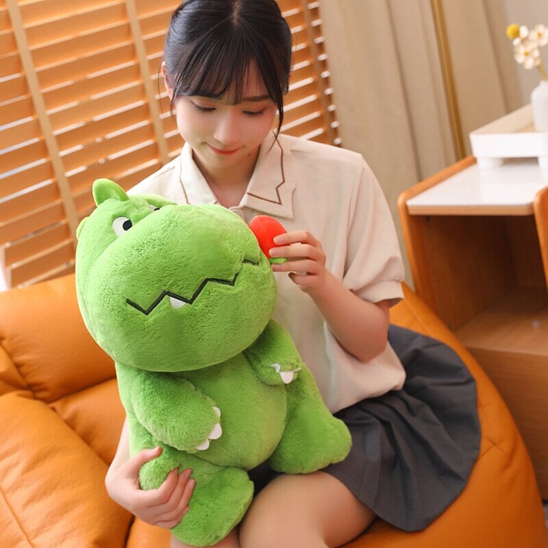 Adorable Pink and Green Fluffy Dinosaur Plush Toys