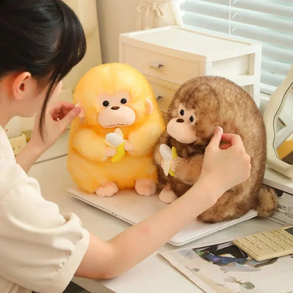 Adorable Kawaii Yellow and Brown Chunky Monkey Plushie with Banana Accessory