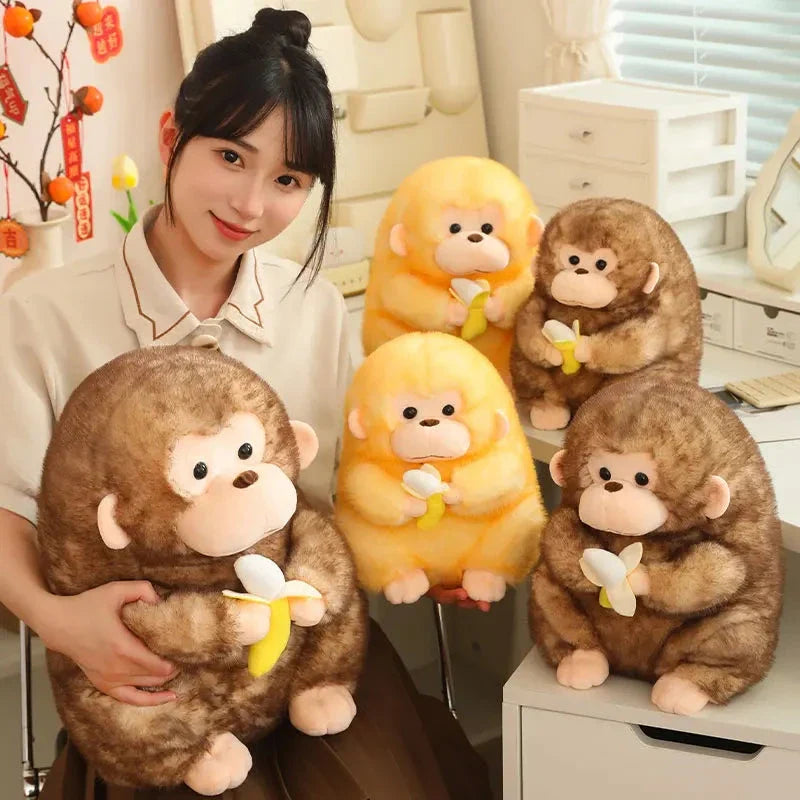 Adorable Kawaii Yellow and Brown Chunky Monkey Plushie with Banana Accessory