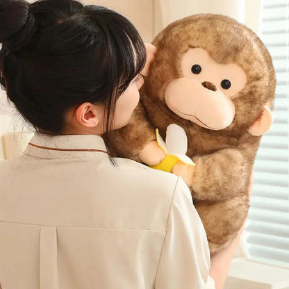 Adorable Kawaii Yellow and Brown Chunky Monkey Plushie with Banana Accessory