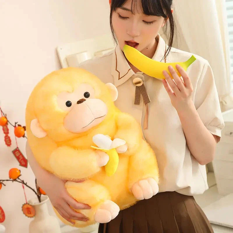 Adorable Kawaii Yellow and Brown Chunky Monkey Plushie with Banana Accessory