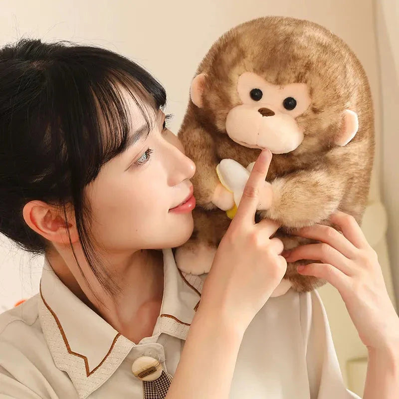 Adorable Kawaii Yellow and Brown Chunky Monkey Plushie with Banana Accessory