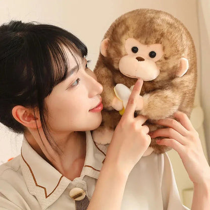 Adorable Kawaii Yellow and Brown Chunky Monkey Plushie with Banana Accessory