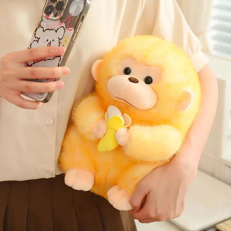 Adorable Kawaii Yellow and Brown Chunky Monkey Plushie with Banana Accessory
