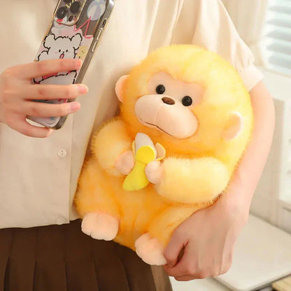 Adorable Kawaii Yellow and Brown Chunky Monkey Plushie with Banana Accessory