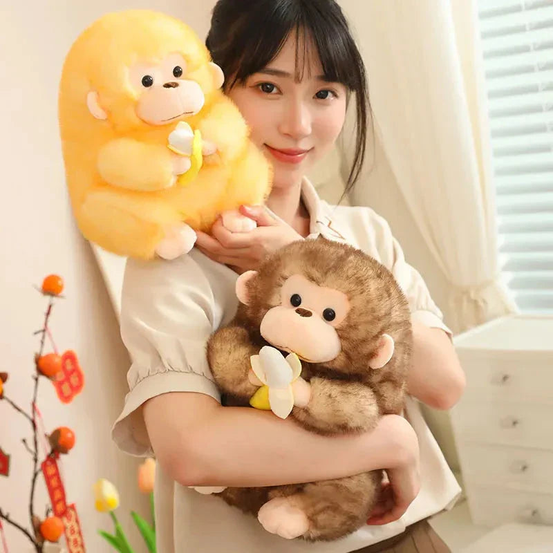 Adorable Kawaii Yellow and Brown Chunky Monkey Plushie with Banana Accessory
