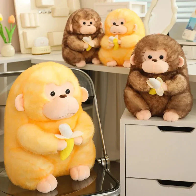 Adorable Kawaii Yellow and Brown Chunky Monkey Plushie with Banana Accessory