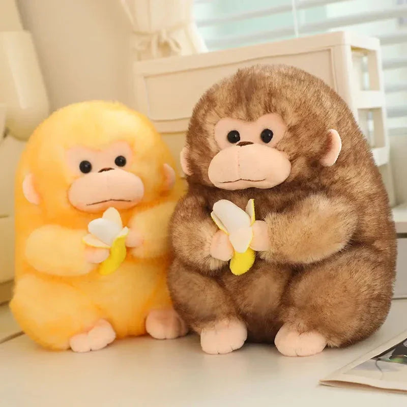 Adorable Kawaii Yellow and Brown Chunky Monkey Plushie with Banana Accessory
