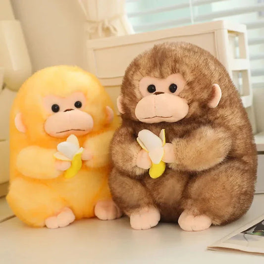Adorable Kawaii Yellow and Brown Chunky Monkey Plushie with Banana Accessory