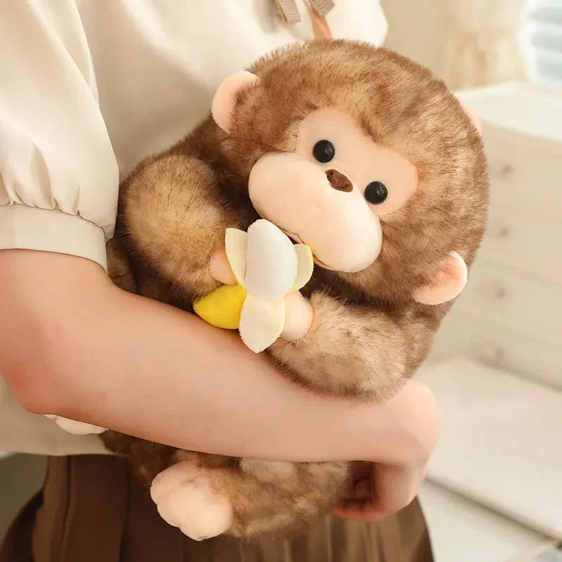 Adorable Kawaii Yellow and Brown Chunky Monkey Plushie with Banana Accessory