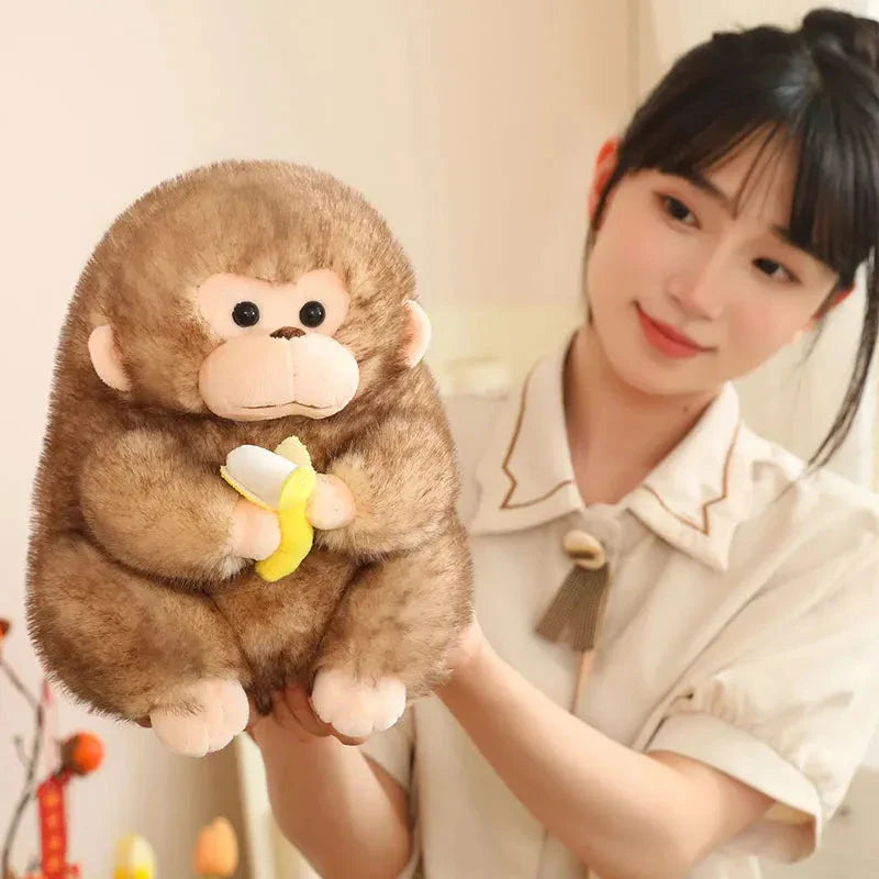 Adorable Kawaii Yellow and Brown Chunky Monkey Plushie with Banana Accessory