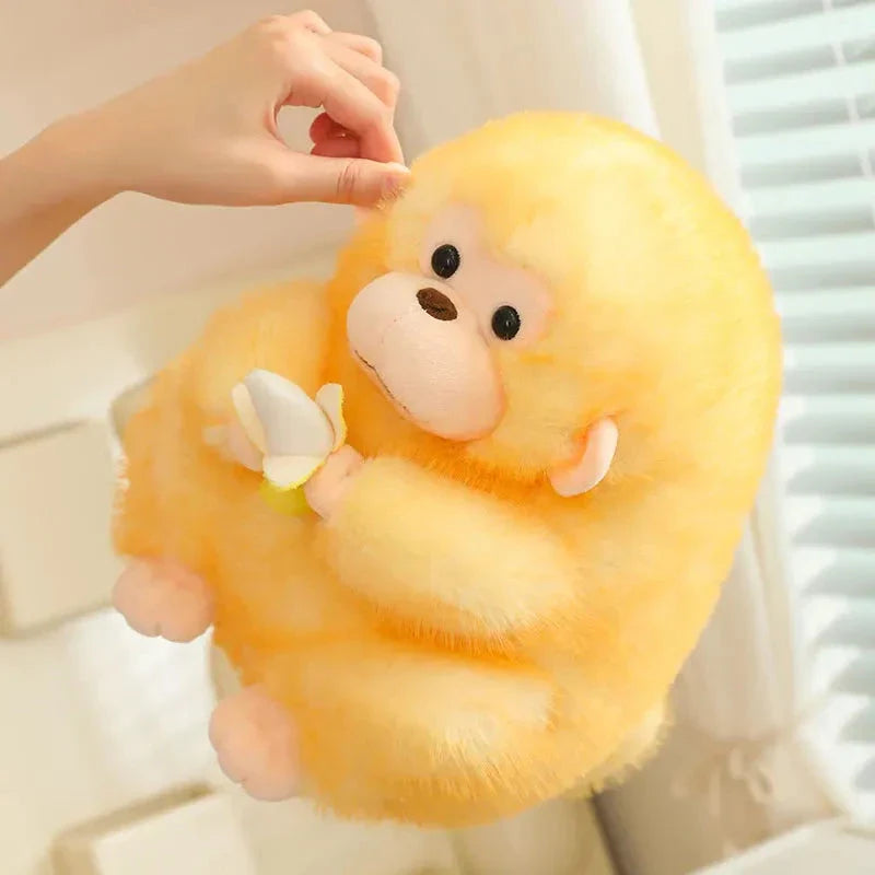 Adorable Kawaii Yellow and Brown Chunky Monkey Plushie with Banana Accessory
