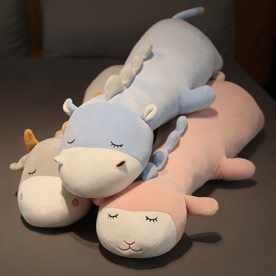 Extra-Soft Long Plush Hippo, Cow, and Sheep Stuffed Animals for Cuddling