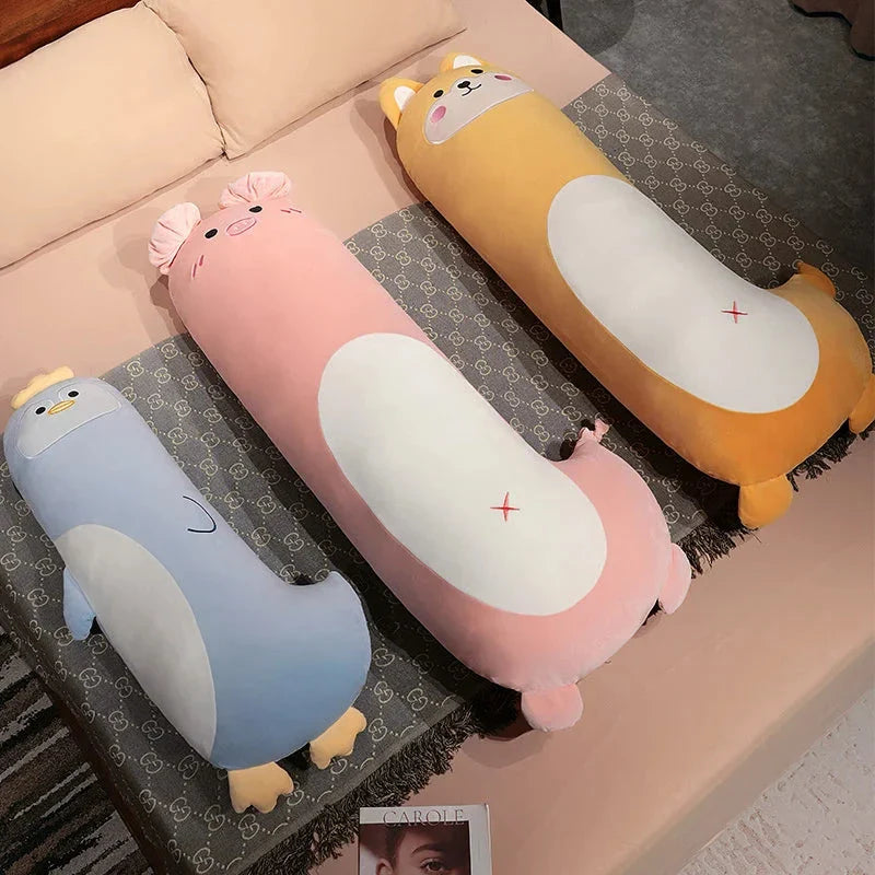 Snuggly Long Penguin, Shiba Inu, Pig, and Zebra Plush Friends