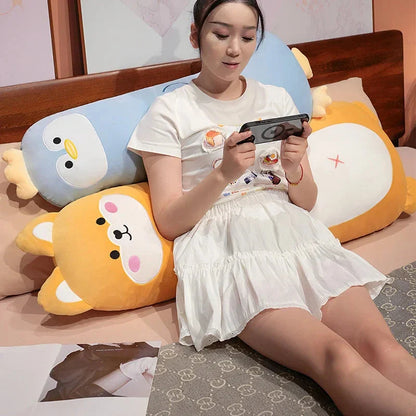 Snuggly Long Penguin, Shiba Inu, Pig, and Zebra Plush Friends