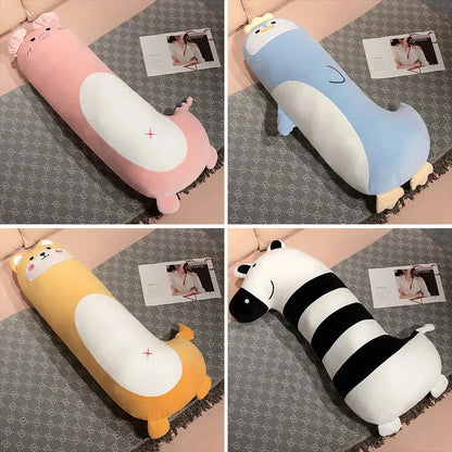 Snuggly Long Penguin, Shiba Inu, Pig, and Zebra Plush Friends