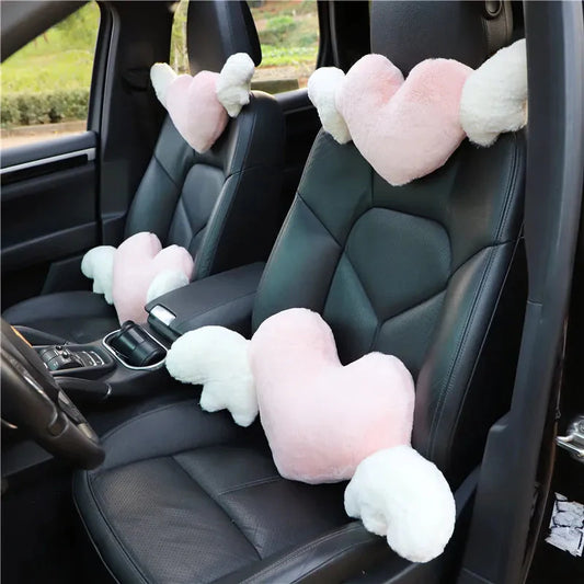 Charming Love Heart Wings Plush Car Headrest Pillow